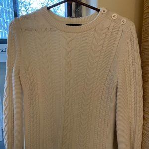 Banana Republic White Cable-Knit Sweater with Shoulder Buttons, XS